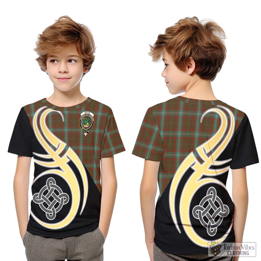 Seton Hunting Tartan Kid T-Shirt with Family Crest and Celtic Symbol Style Youth XL Size14 - Tartan Vibes Clothing