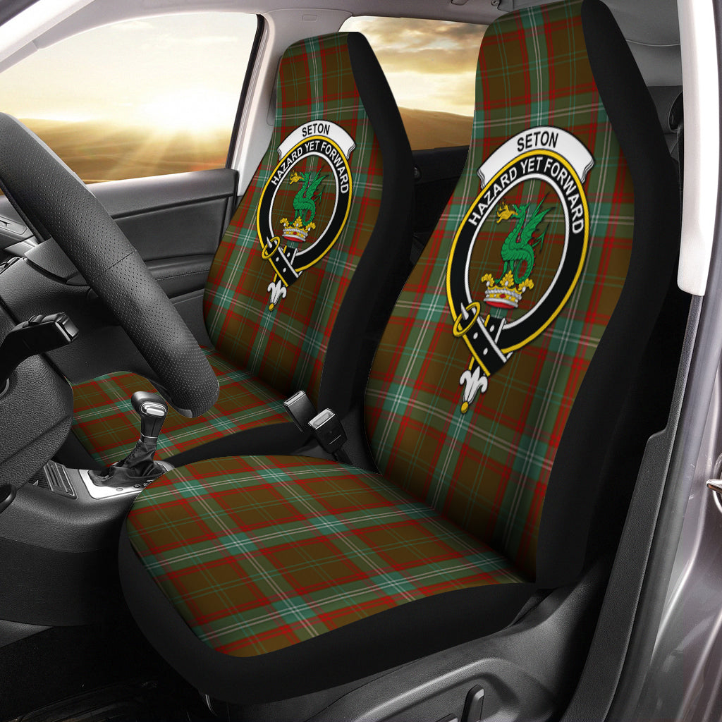 Seton Hunting Tartan Car Seat Cover with Family Crest One Size - Tartanvibesclothing