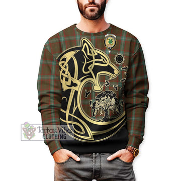 Seton Hunting Tartan Sweatshirt with Family Crest Celtic Wolf Style