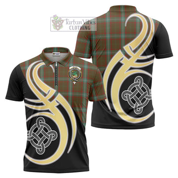 Seton Hunting Tartan Zipper Polo Shirt with Family Crest and Celtic Symbol Style
