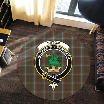 Seton Hunting Tartan Round Rug with Family Crest