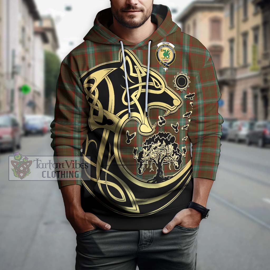 Tartan Vibes Clothing Seton Hunting Tartan Hoodie with Family Crest Celtic Wolf Style