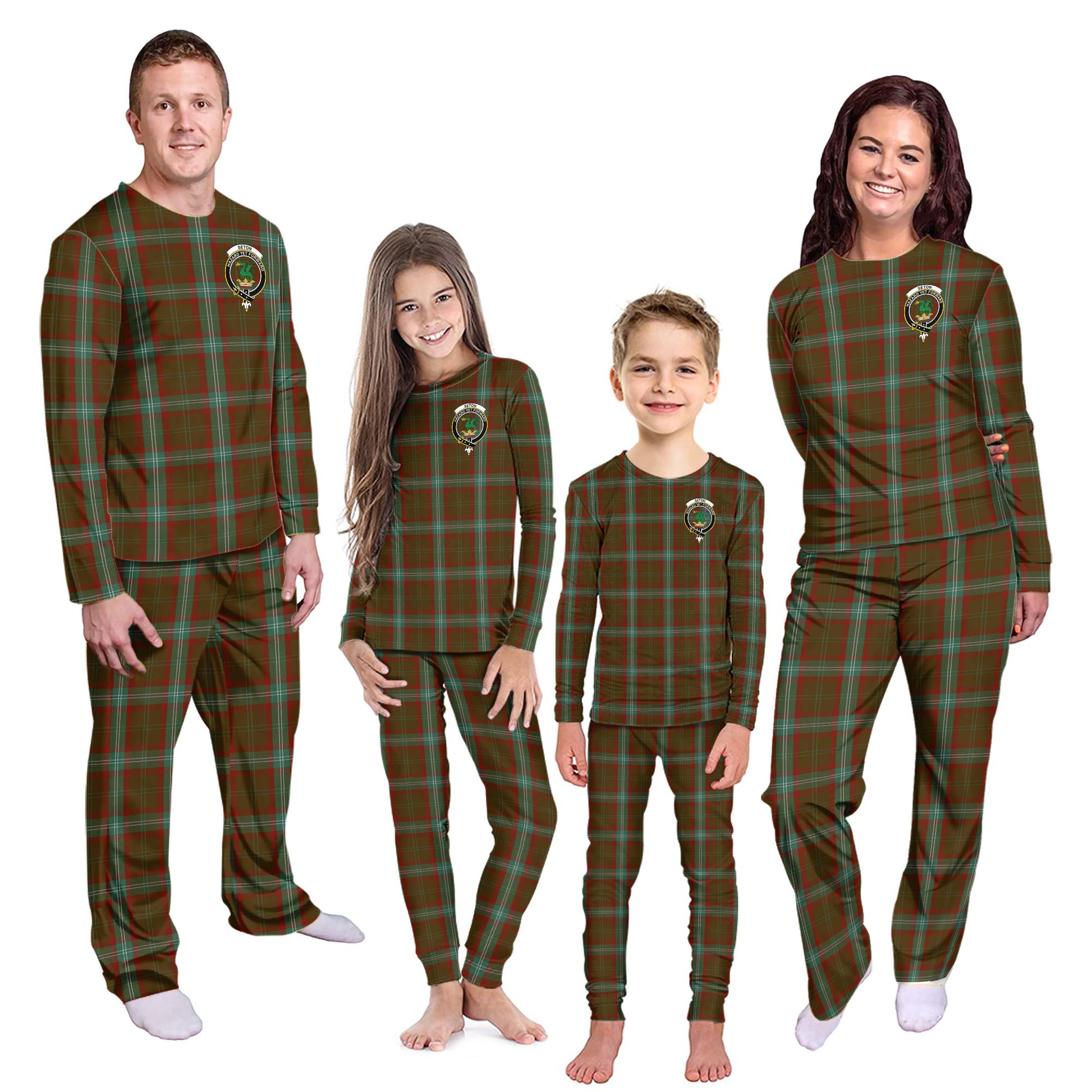 Seton Hunting Tartan Pajamas Family Set with Family Crest - Tartanvibesclothing