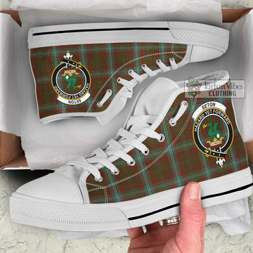 Seton Hunting Tartan High Top Shoes with Family Crest
