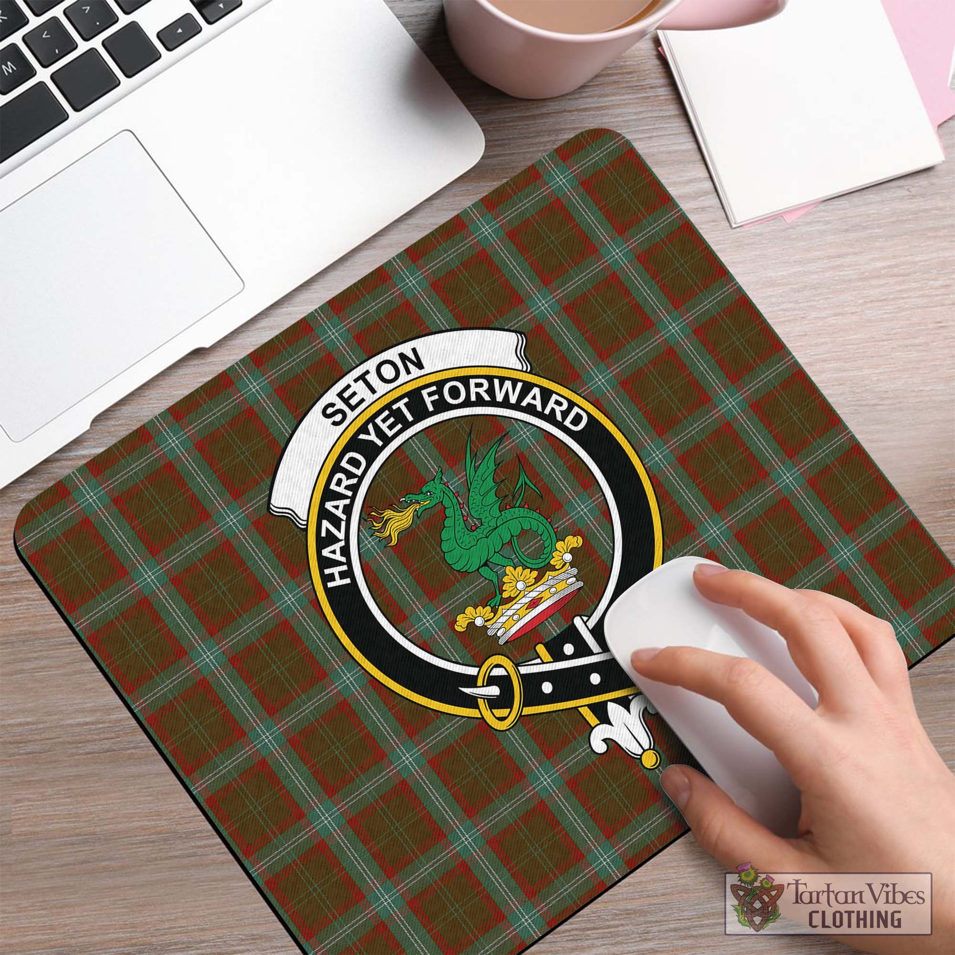 Tartan Vibes Clothing Seton Hunting Tartan Mouse Pad with Family Crest