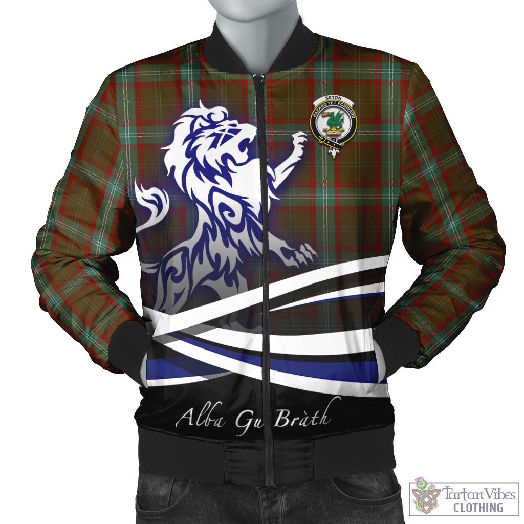 Tartan Vibes Clothing Seton Hunting Tartan Bomber Jacket with Alba Gu Brath Regal Lion Emblem