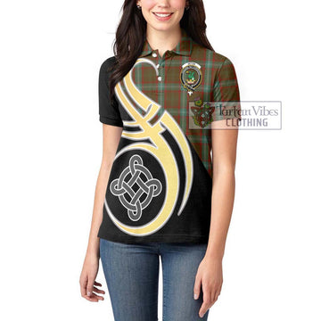 Seton Hunting Tartan Women's Polo Shirt with Family Crest and Celtic Symbol Style