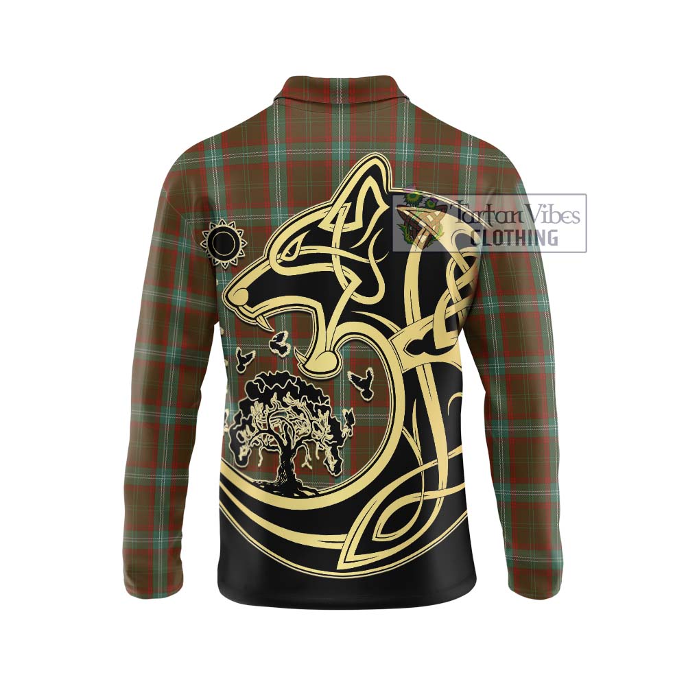 Tartan Vibes Clothing Seton Hunting Tartan Long Sleeve Polo Shirt with Family Crest Celtic Wolf Style