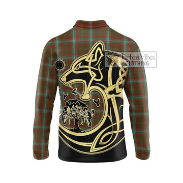 Seton Hunting Tartan Long Sleeve Polo Shirt with Family Crest Celtic Wolf Style