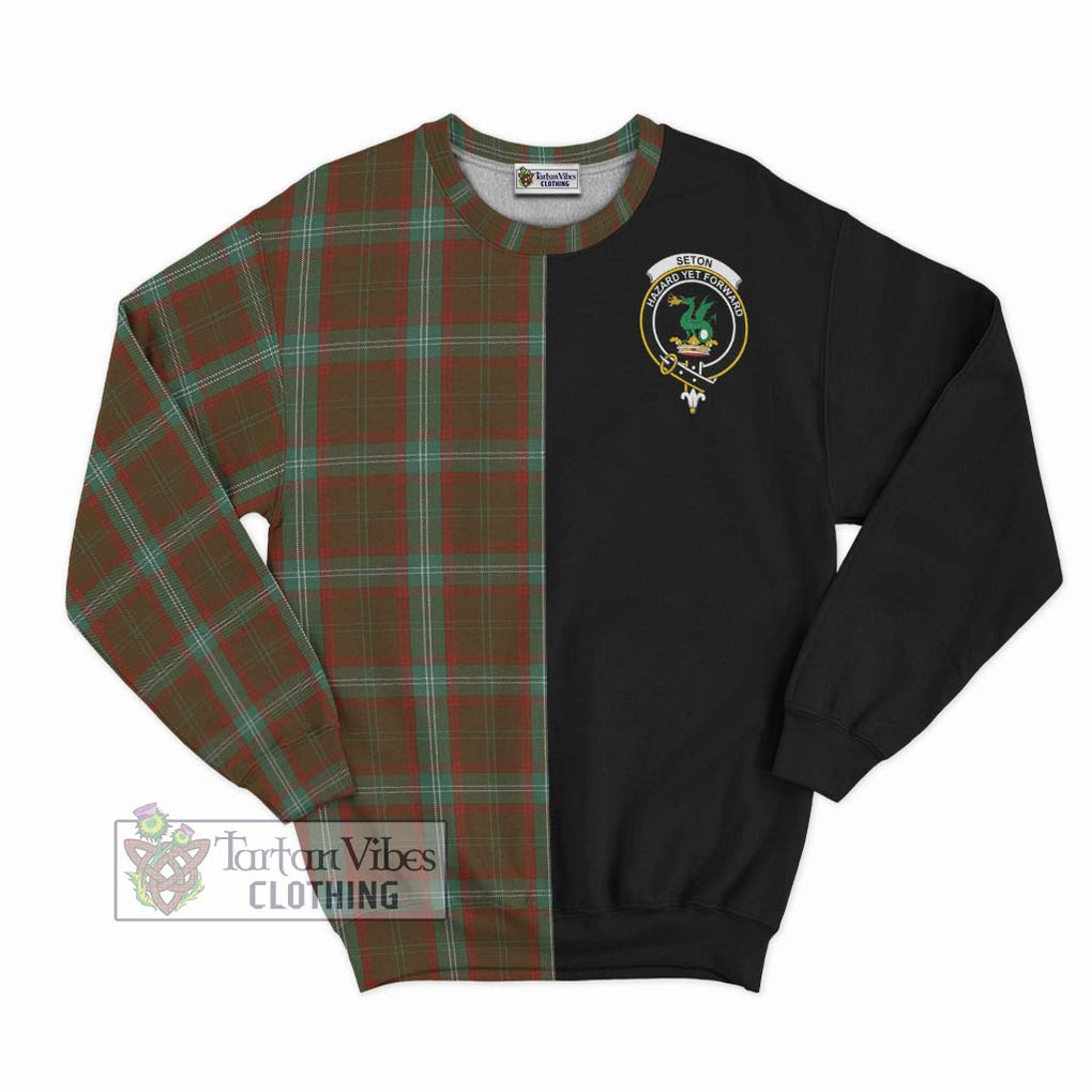 Seton Hunting Tartan Sweatshirt with Family Crest and Half Of Me Style - Tartanvibesclothing Shop