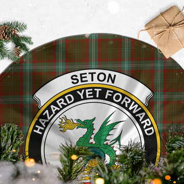 Seton Hunting Tartan Christmas Tree Skirt with Family Crest