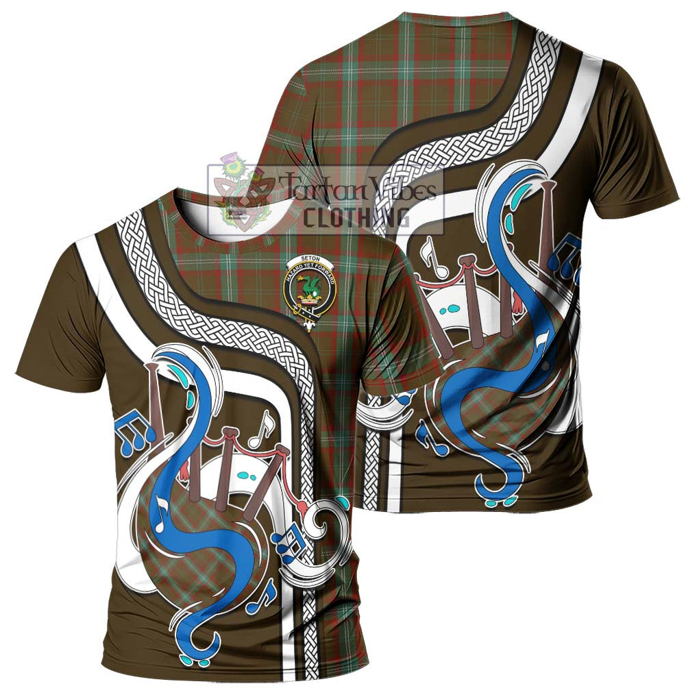 Seton Hunting Tartan T-Shirt with Epic Bagpipe Style - Tartanvibesclothing Shop