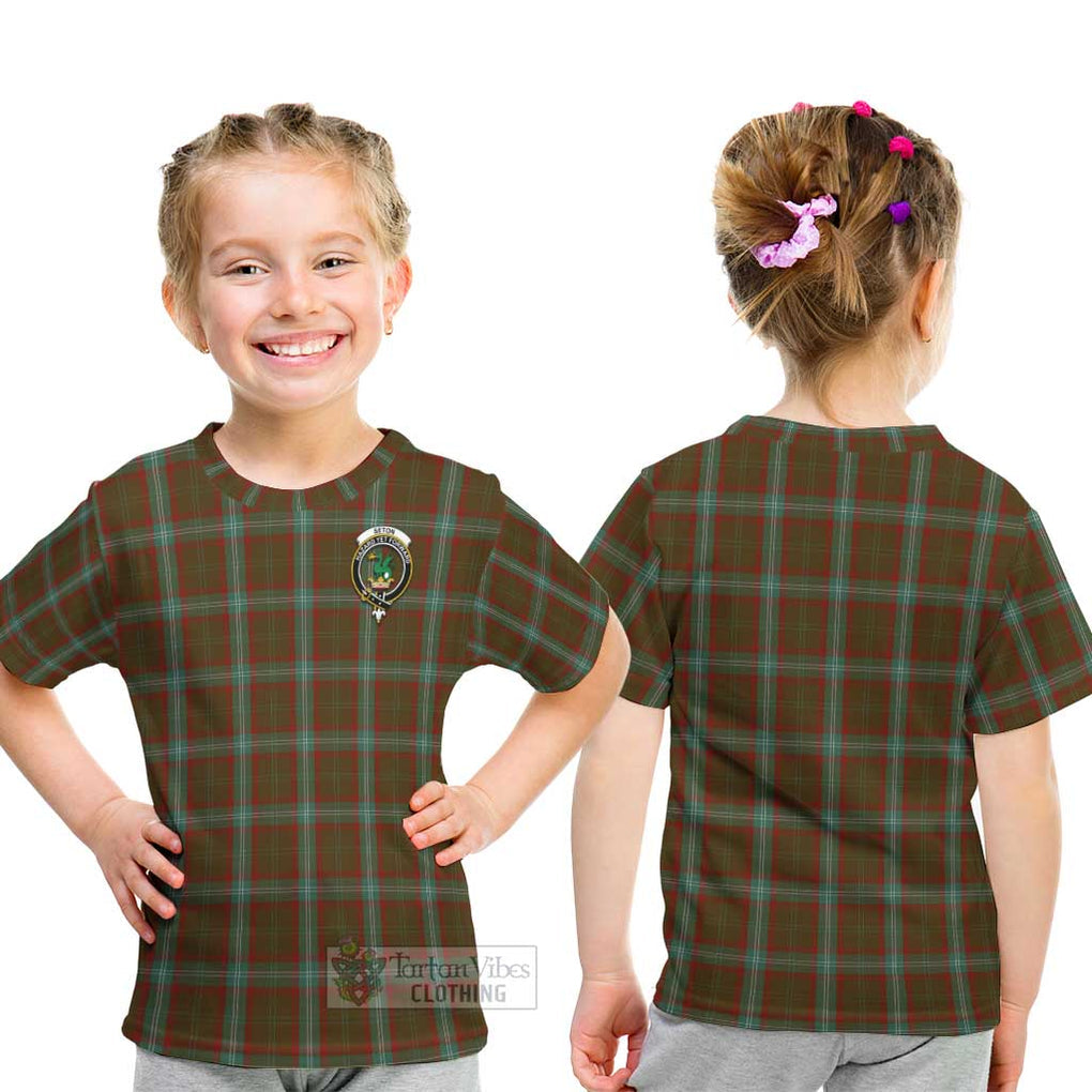 Seton Hunting Tartan Kid T-Shirt with Family Crest - Tartanvibesclothing Shop