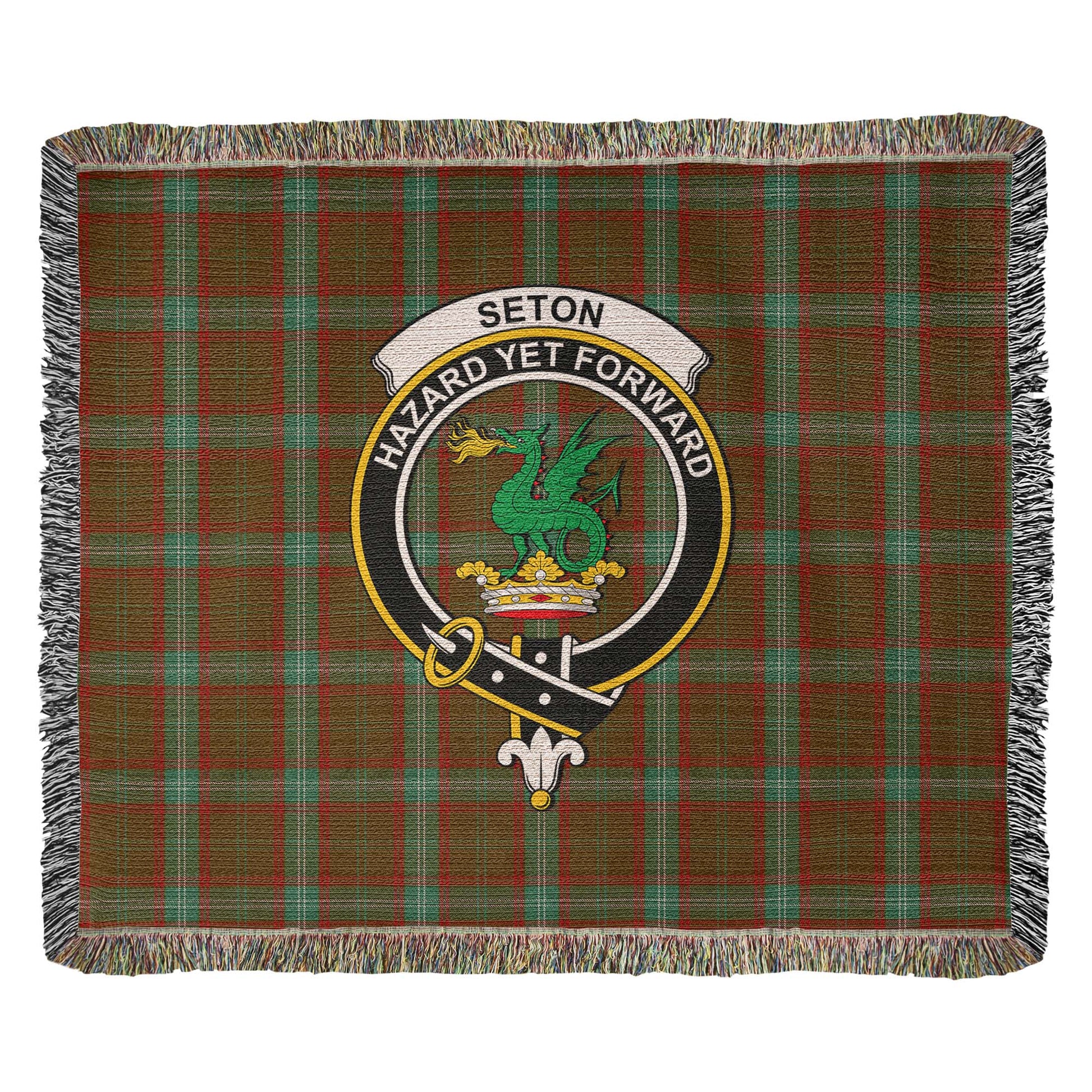 Tartan Vibes Clothing Seton Hunting Tartan Woven Blanket with Family Crest