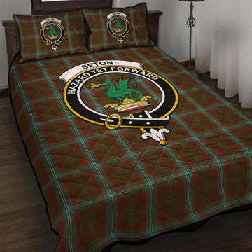 Seton Hunting Tartan Quilt Bed Set with Family Crest