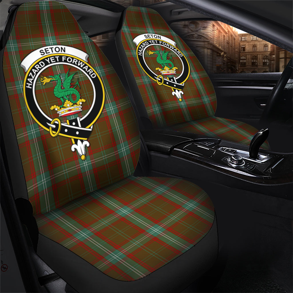 Seton Hunting Tartan Car Seat Cover with Family Crest - Tartanvibesclothing
