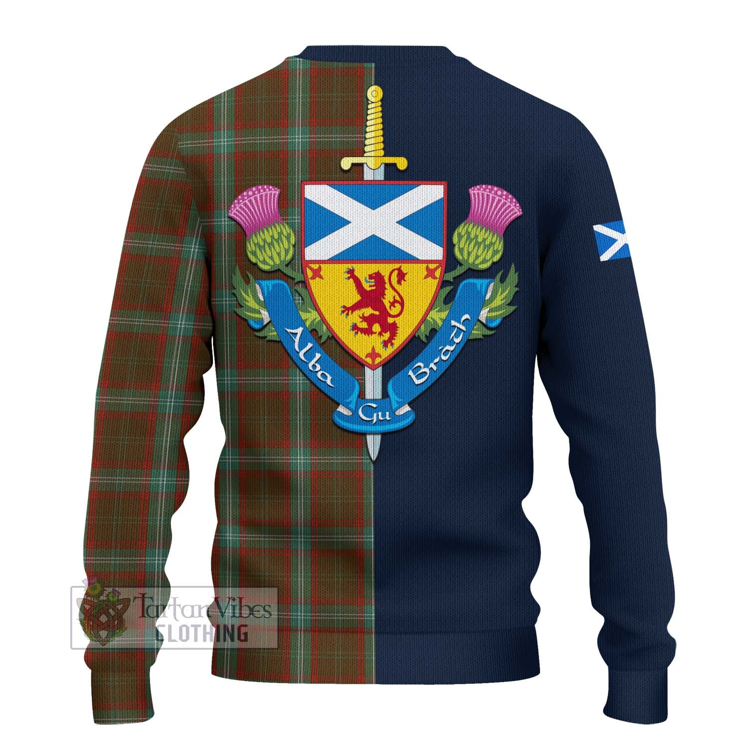 Tartan Vibes Clothing Seton Hunting Tartan Knitted Sweater with Scottish Lion Royal Arm Half Style