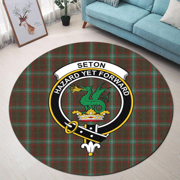 Seton Hunting Tartan Round Rug with Family Crest