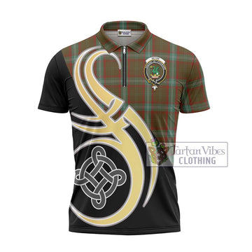 Seton Hunting Tartan Zipper Polo Shirt with Family Crest and Celtic Symbol Style