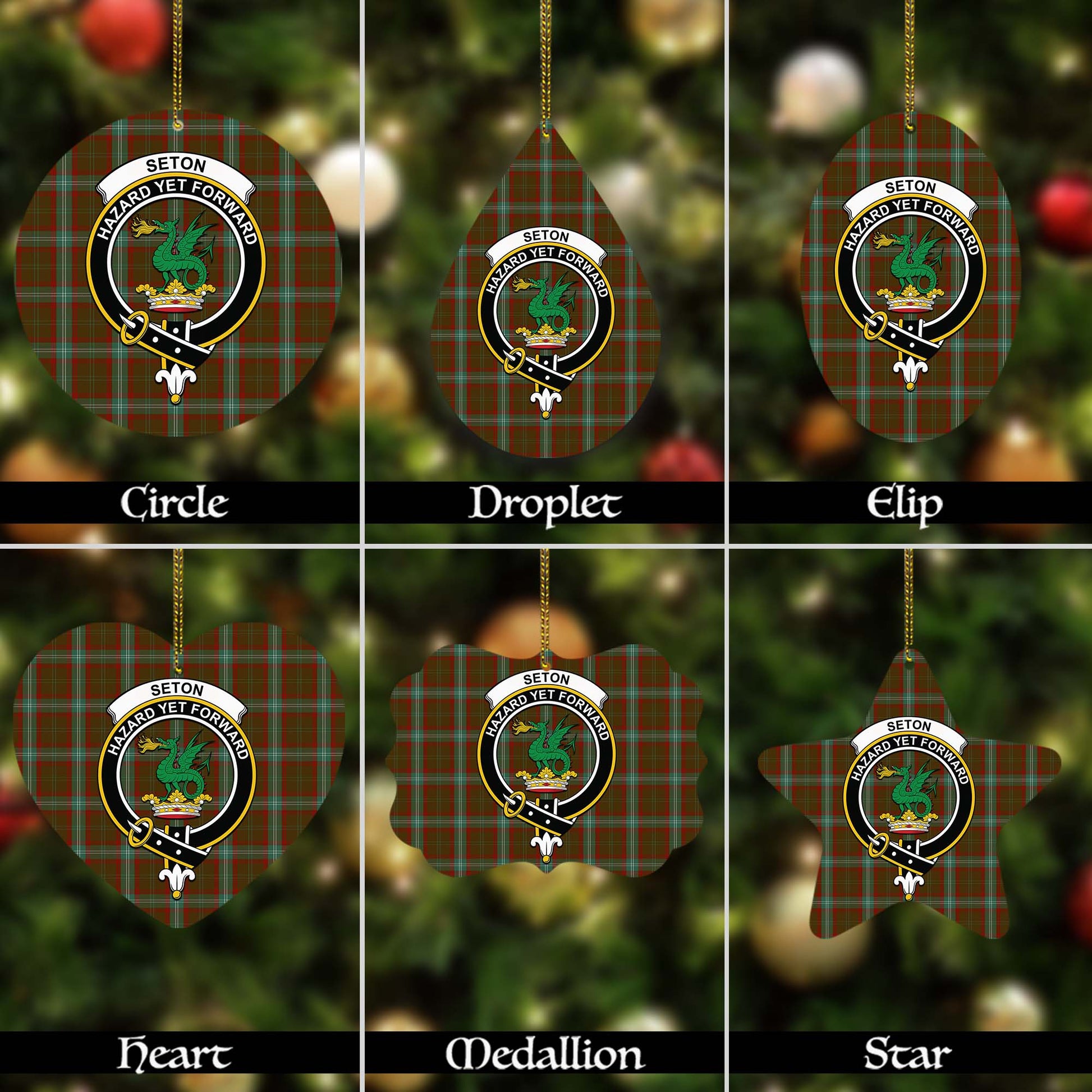 Seton Hunting Tartan Christmas Ornaments with Family Crest - Tartanvibesclothing