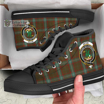 Seton Hunting Tartan High Top Shoes with Family Crest