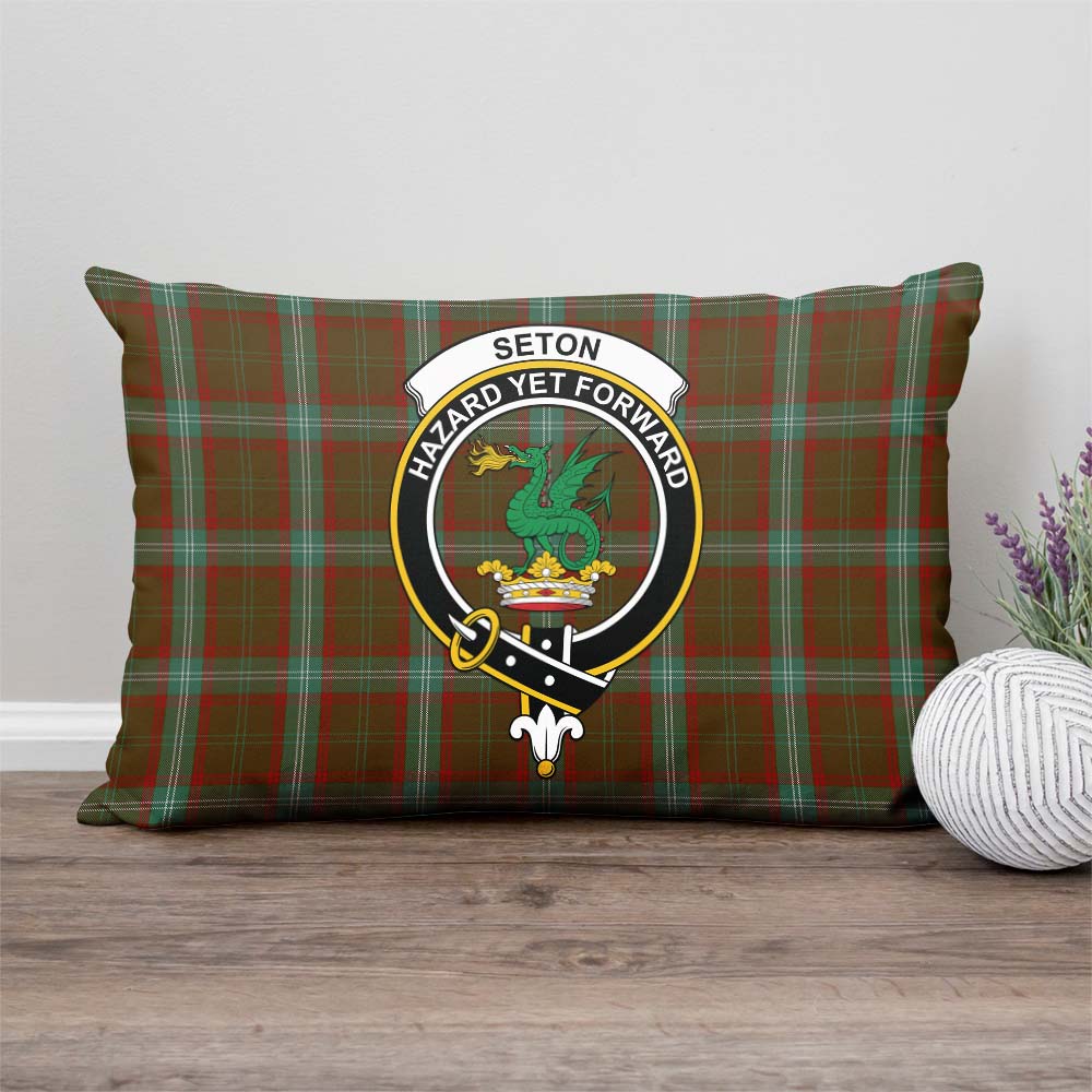 Seton Hunting Tartan Pillow Cover with Family Crest Rectangle Pillow Cover - Tartanvibesclothing