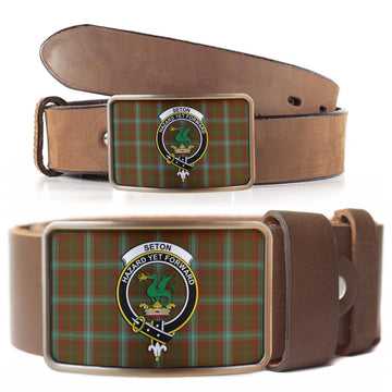 Seton Hunting Tartan Belt Buckles with Family Crest