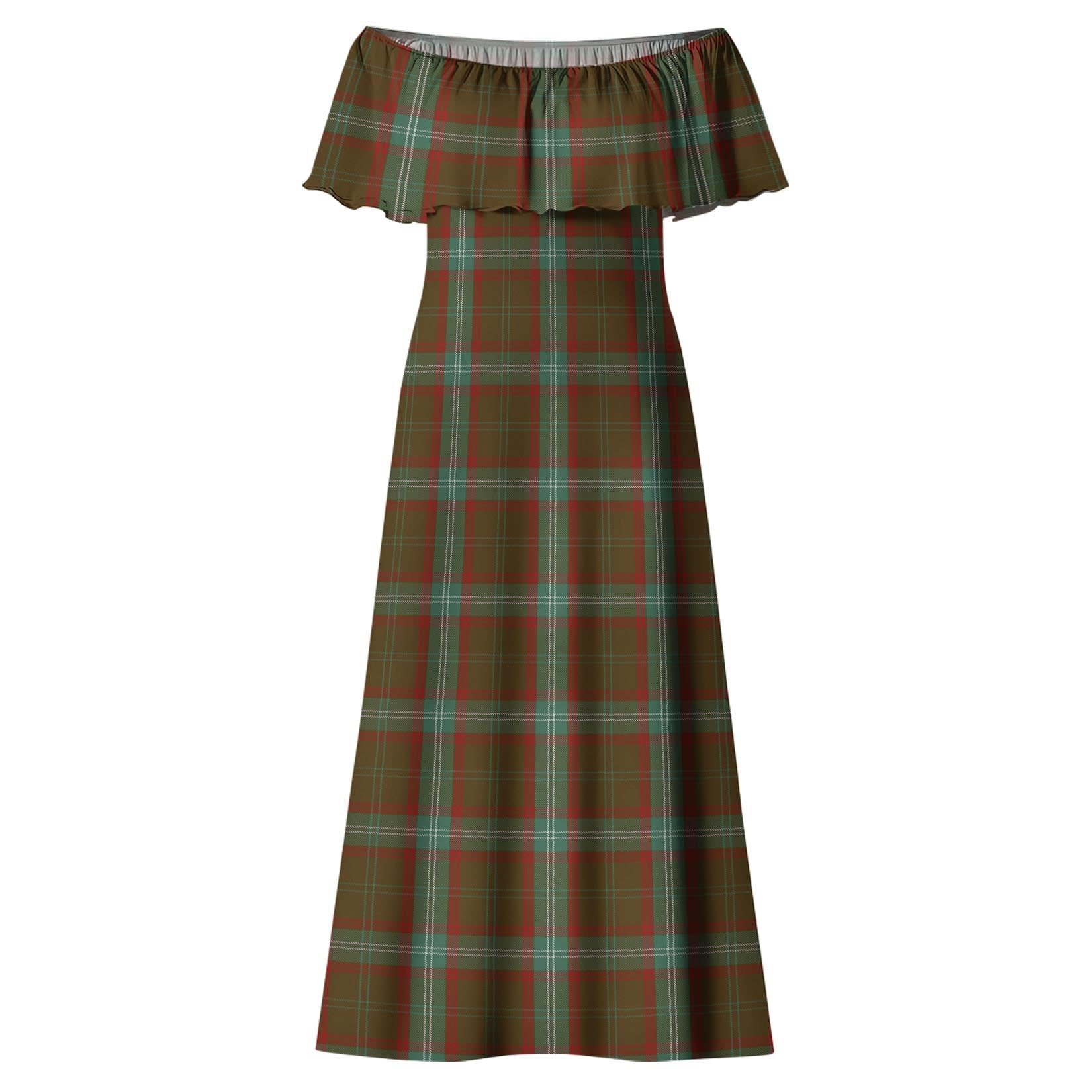 Seton Hunting Tartan Off Shoulder Long Dress - Tartanvibesclothing