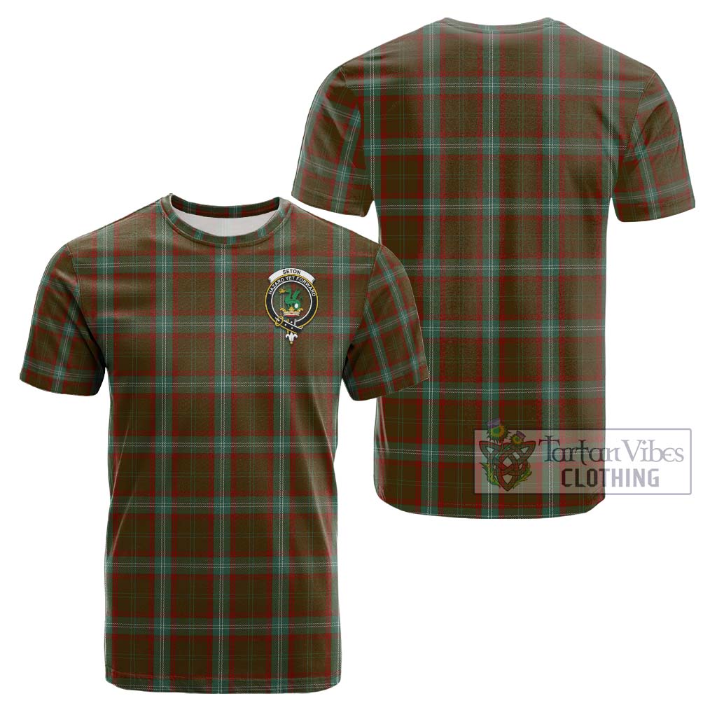 Tartan Vibes Clothing Seton Hunting Tartan Cotton T-Shirt with Family Crest