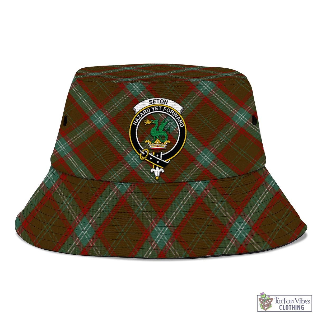 Tartan Vibes Clothing Seton Hunting Tartan Bucket Hat with Family Crest