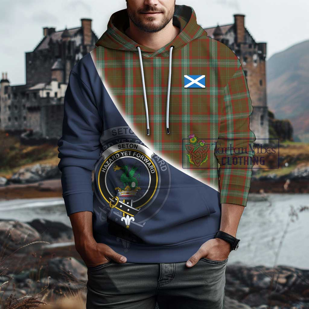 Seton Hunting Tartan Hoodie with Personalised National Flag and Family Crest Half Style - Tartanvibesclothing Shop