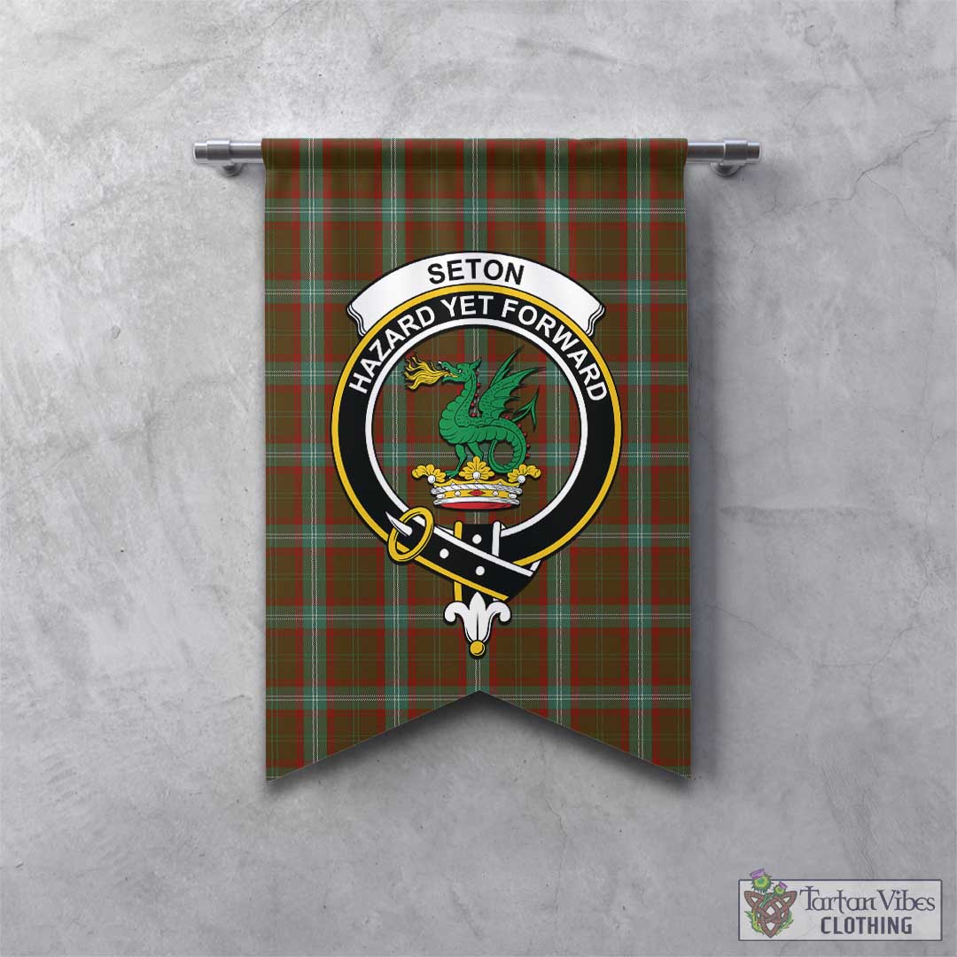 Tartan Vibes Clothing Seton Hunting Tartan Gonfalon, Tartan Banner with Family Crest