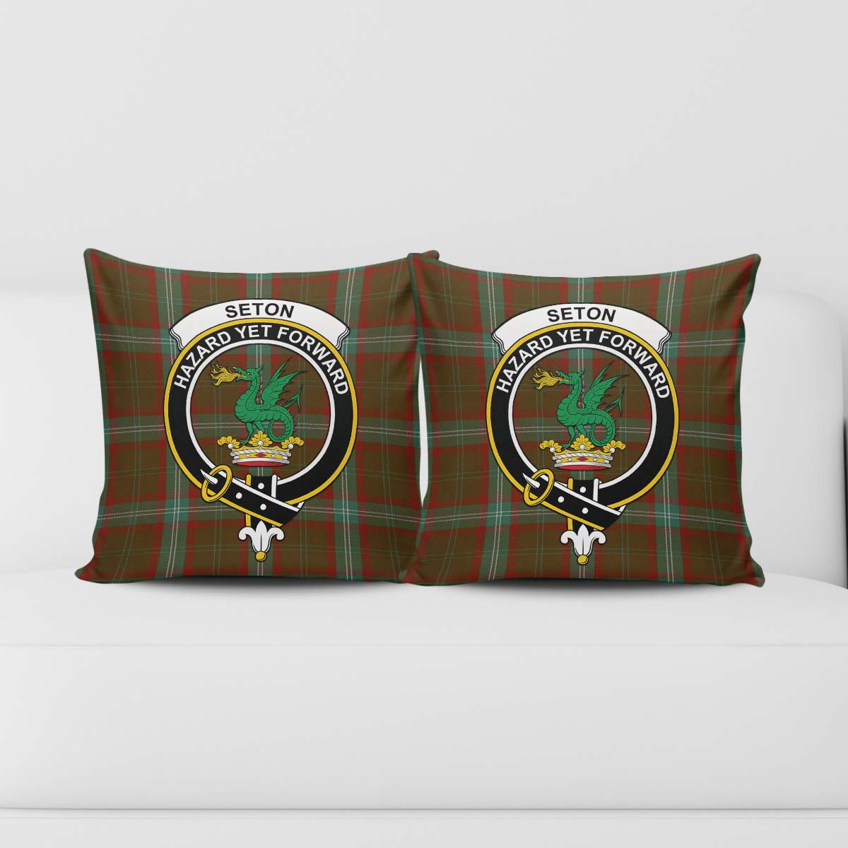 Seton Hunting Tartan Pillow Cover with Family Crest - Tartanvibesclothing