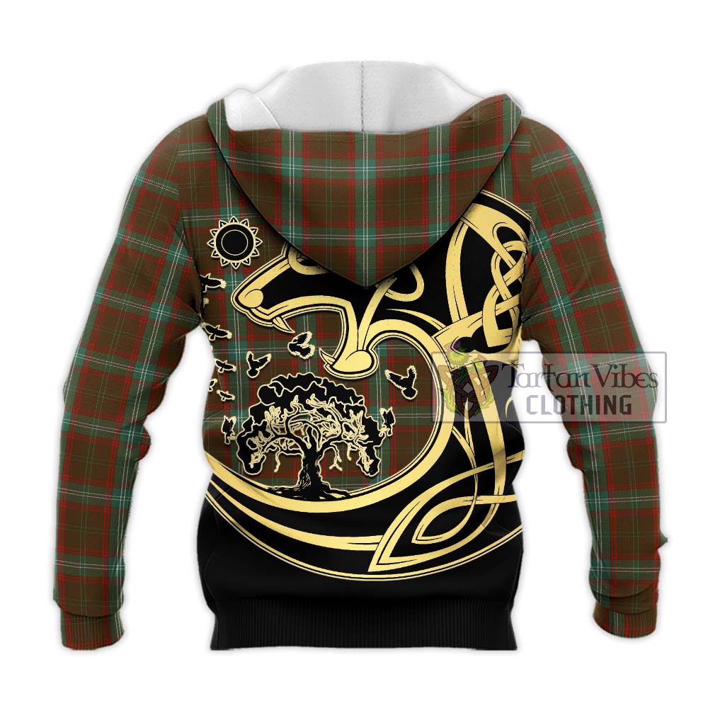 Tartan Vibes Clothing Seton Hunting Tartan Knitted Hoodie with Family Crest Celtic Wolf Style