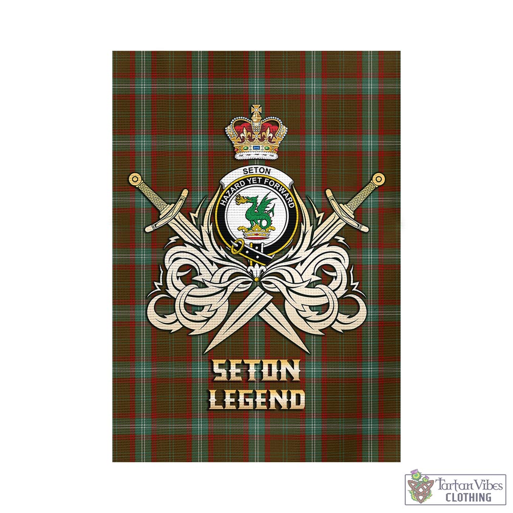 Tartan Vibes Clothing Seton Hunting Tartan Flag with Clan Crest and the Golden Sword of Courageous Legacy