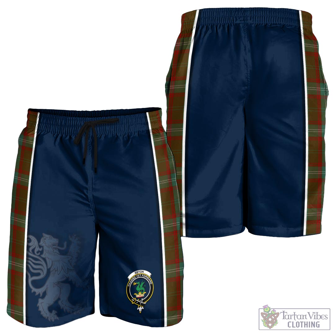 Tartan Vibes Clothing Seton Hunting Tartan Men's Shorts with Family Crest and Lion Rampant Vibes Sport Style