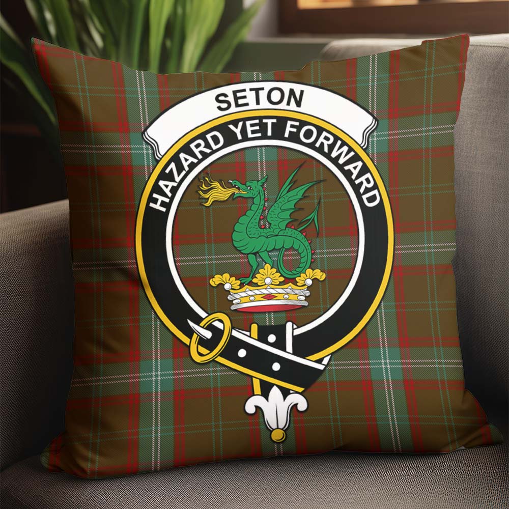 Seton Hunting Tartan Pillow Cover with Family Crest - Tartanvibesclothing