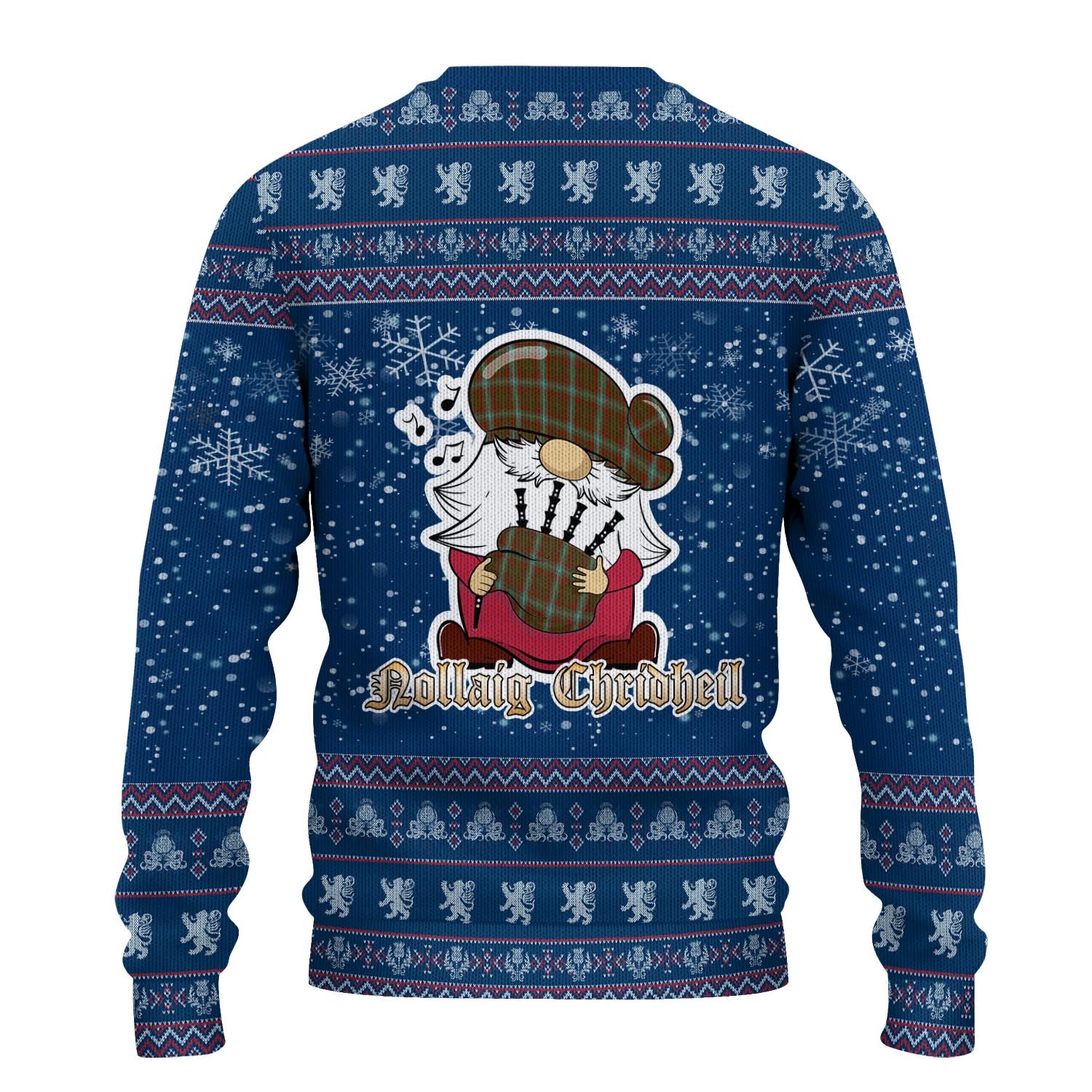 Seton Hunting Clan Christmas Family Knitted Sweater with Funny Gnome Playing Bagpipes - Tartanvibesclothing