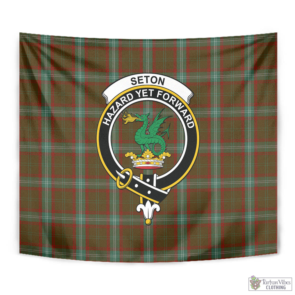 Tartan Vibes Clothing Seton Hunting Tartan Tapestry Wall Hanging and Home Decor for Room with Family Crest