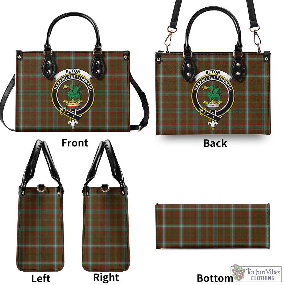 Tartan Vibes Clothing Seton Hunting Tartan Luxury Leather Handbags with Family Crest