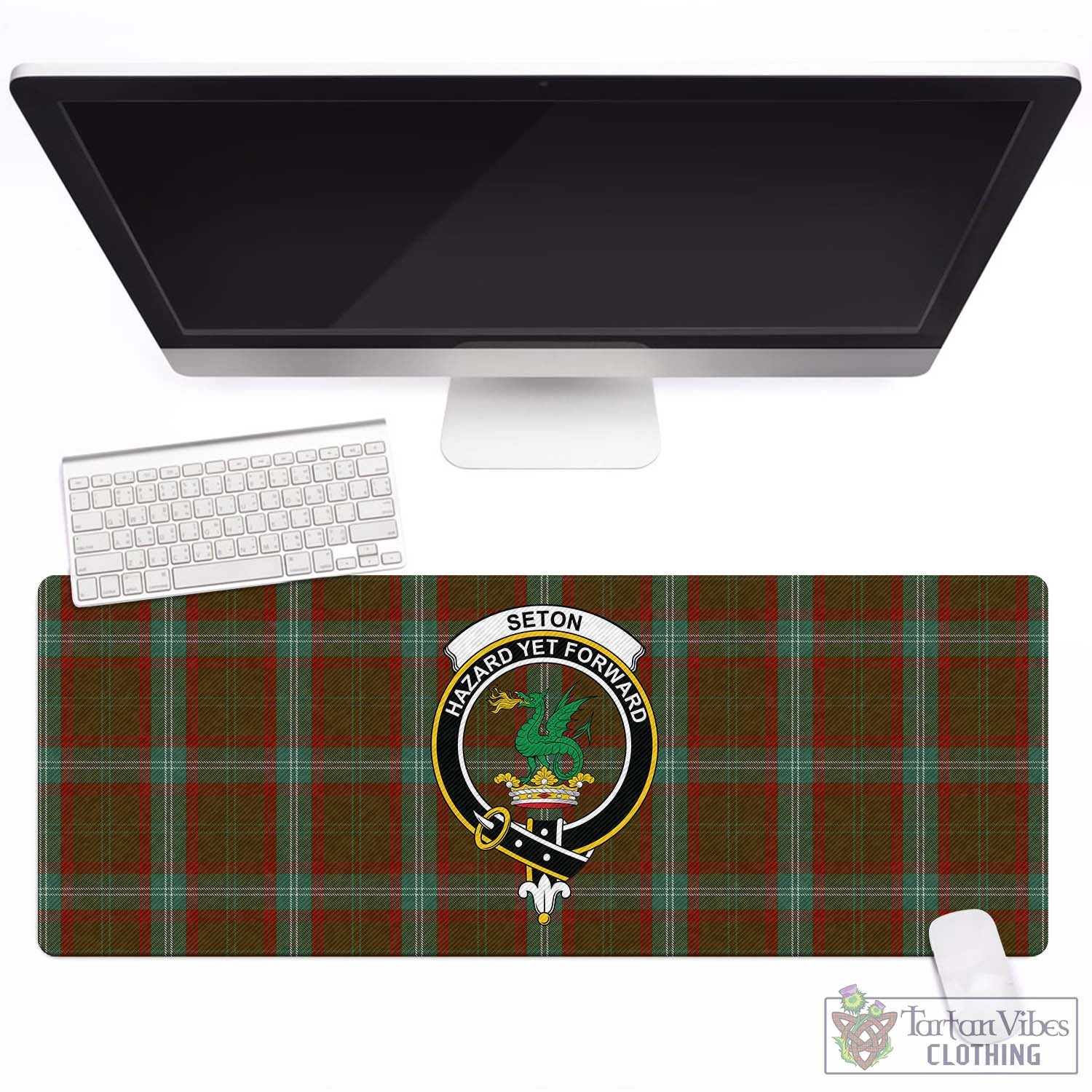 Tartan Vibes Clothing Seton Hunting Tartan Mouse Pad with Family Crest