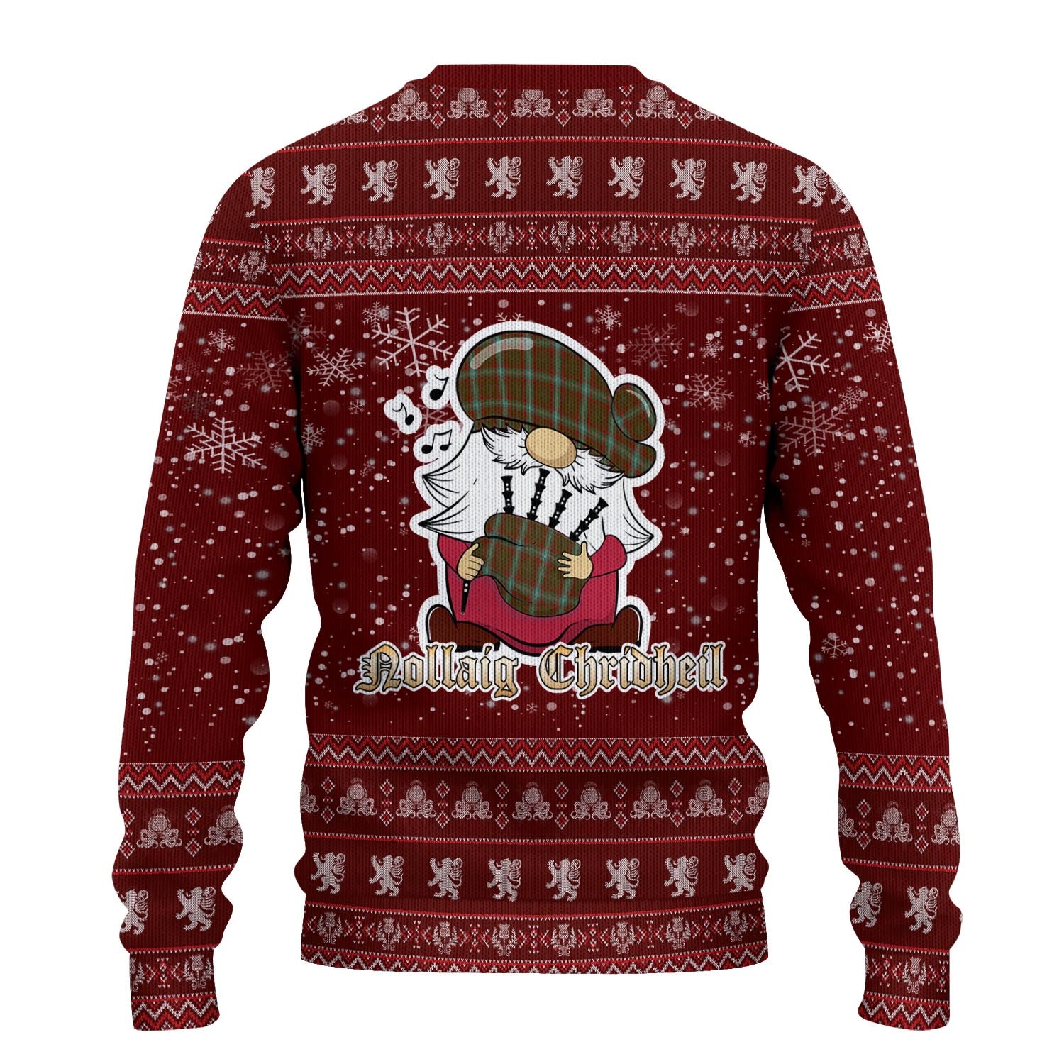 Seton Hunting Clan Christmas Family Knitted Sweater with Funny Gnome Playing Bagpipes - Tartanvibesclothing