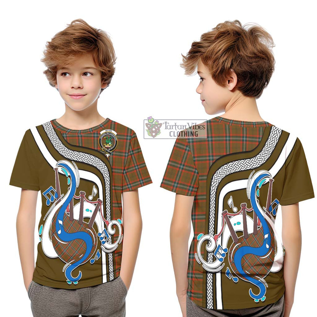 Tartan Vibes Clothing Seton Hunting Modern Tartan Kid T-Shirt with Epic Bagpipe Style