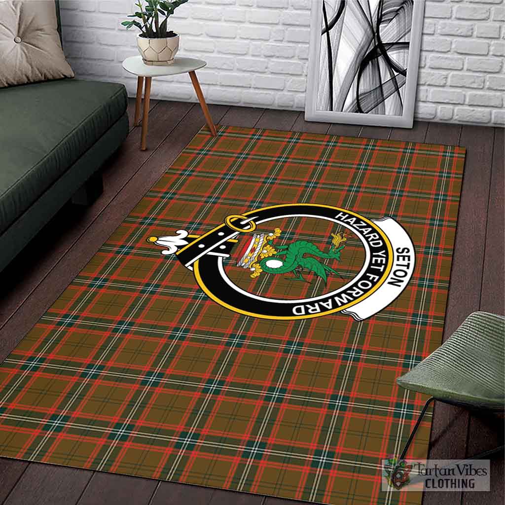 Tartan Vibes Clothing Seton Hunting Modern Tartan Area Rug with Family Crest