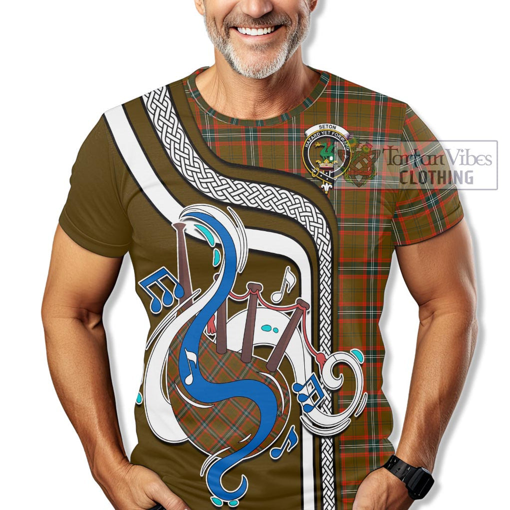 Seton Hunting Modern Tartan T-Shirt with Epic Bagpipe Style Kid's Shirt - Tartanvibesclothing Shop