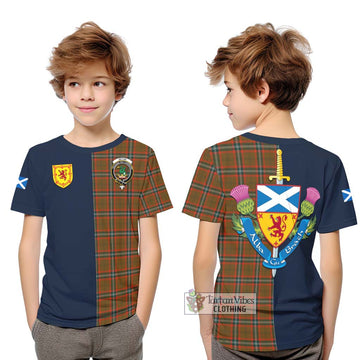 Seton Hunting Modern Tartan Kid T-Shirt Alba with Scottish Lion Royal Arm Half Style