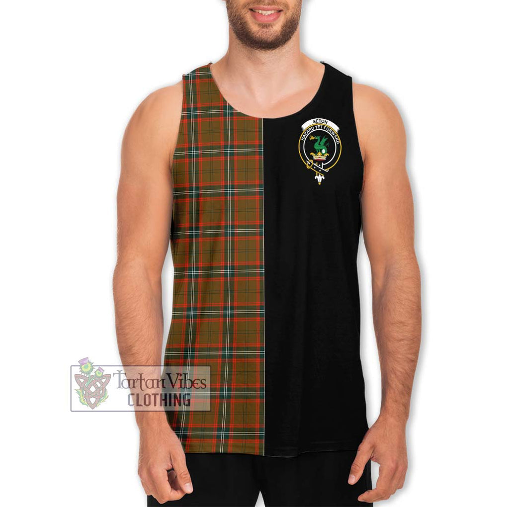 Seton Hunting Modern Tartan Men's Tank Top with Family Crest and Half Of Me Style Men - Tartanvibesclothing Shop