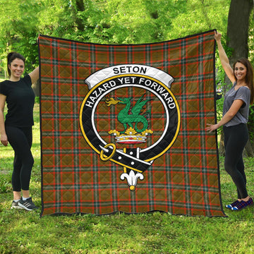 Seton Hunting Modern Tartan Quilt with Family Crest