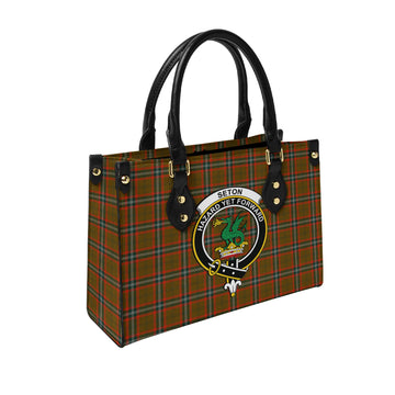 Seton Hunting Modern Tartan Leather Bag with Family Crest