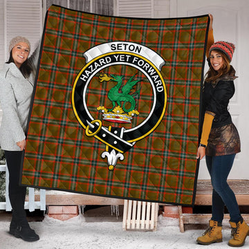 Seton Hunting Modern Tartan Quilt with Family Crest